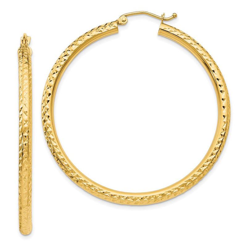 10K Yellow Gold Diamond-Cut 3mm Round Hoop Earrings