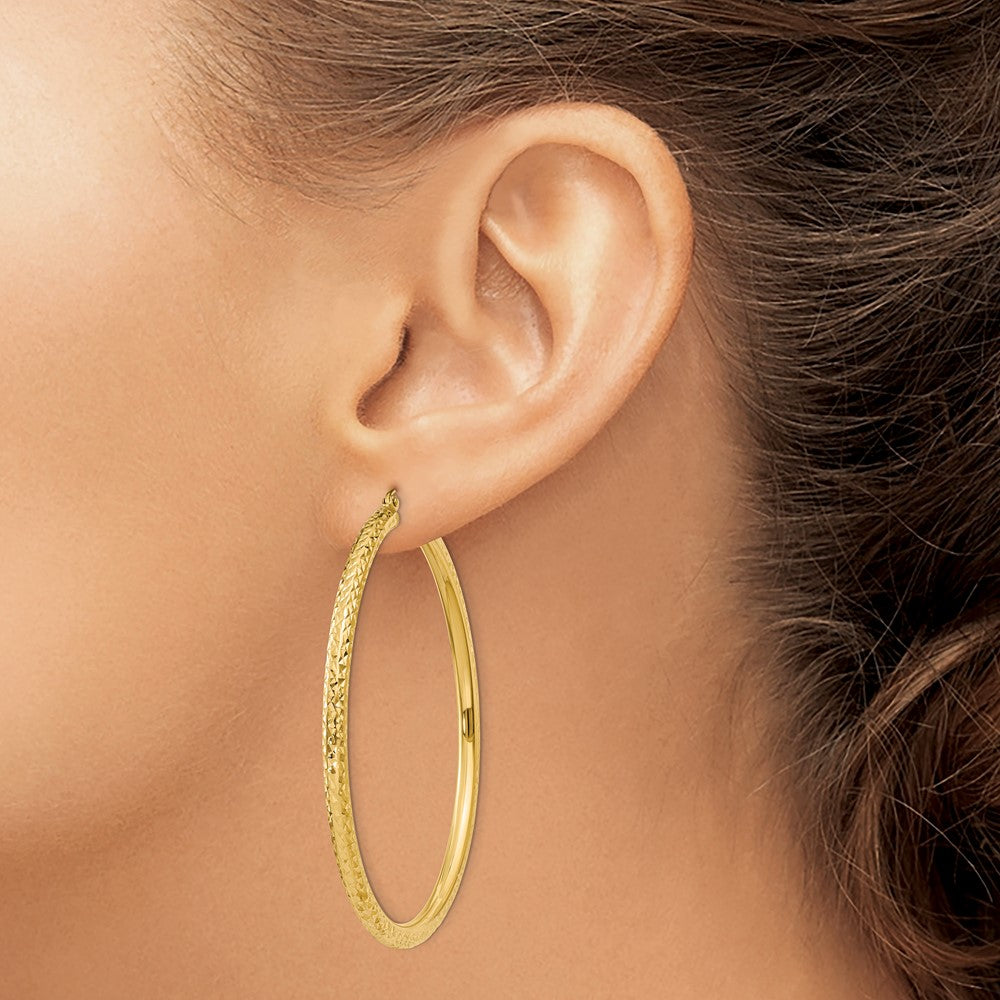 10K Yellow Gold Diamond-Cut 3mm Round Hoop Earrings