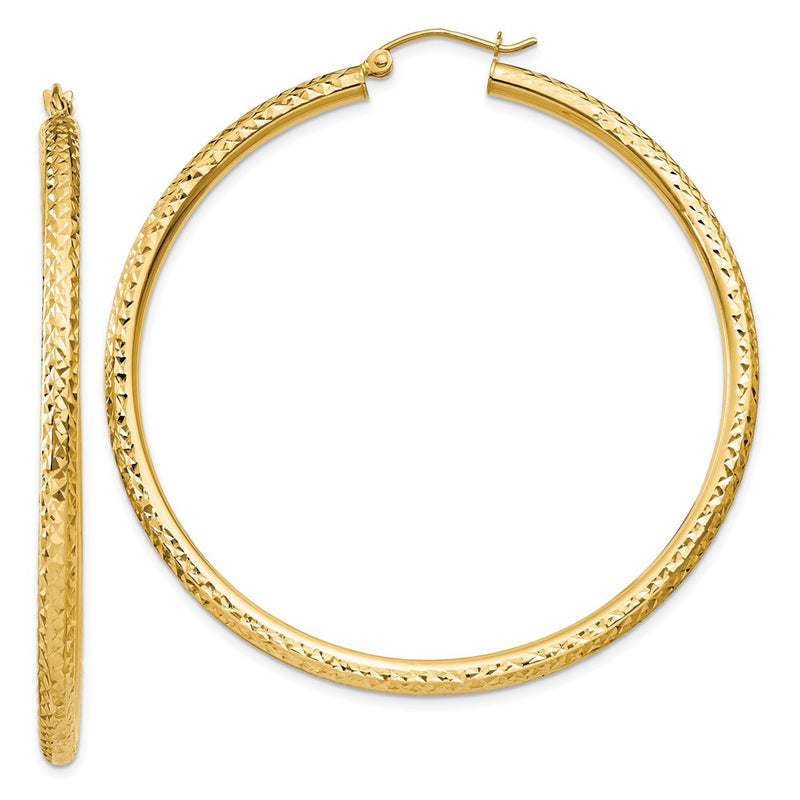 10K Yellow Gold Diamond-Cut 3mm Round Hoop Earrings