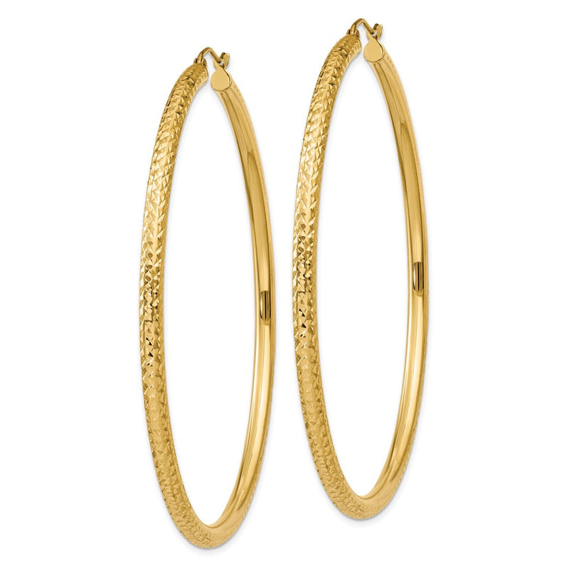 10K Yellow Gold Diamond-Cut 3mm Round Hoop Earrings