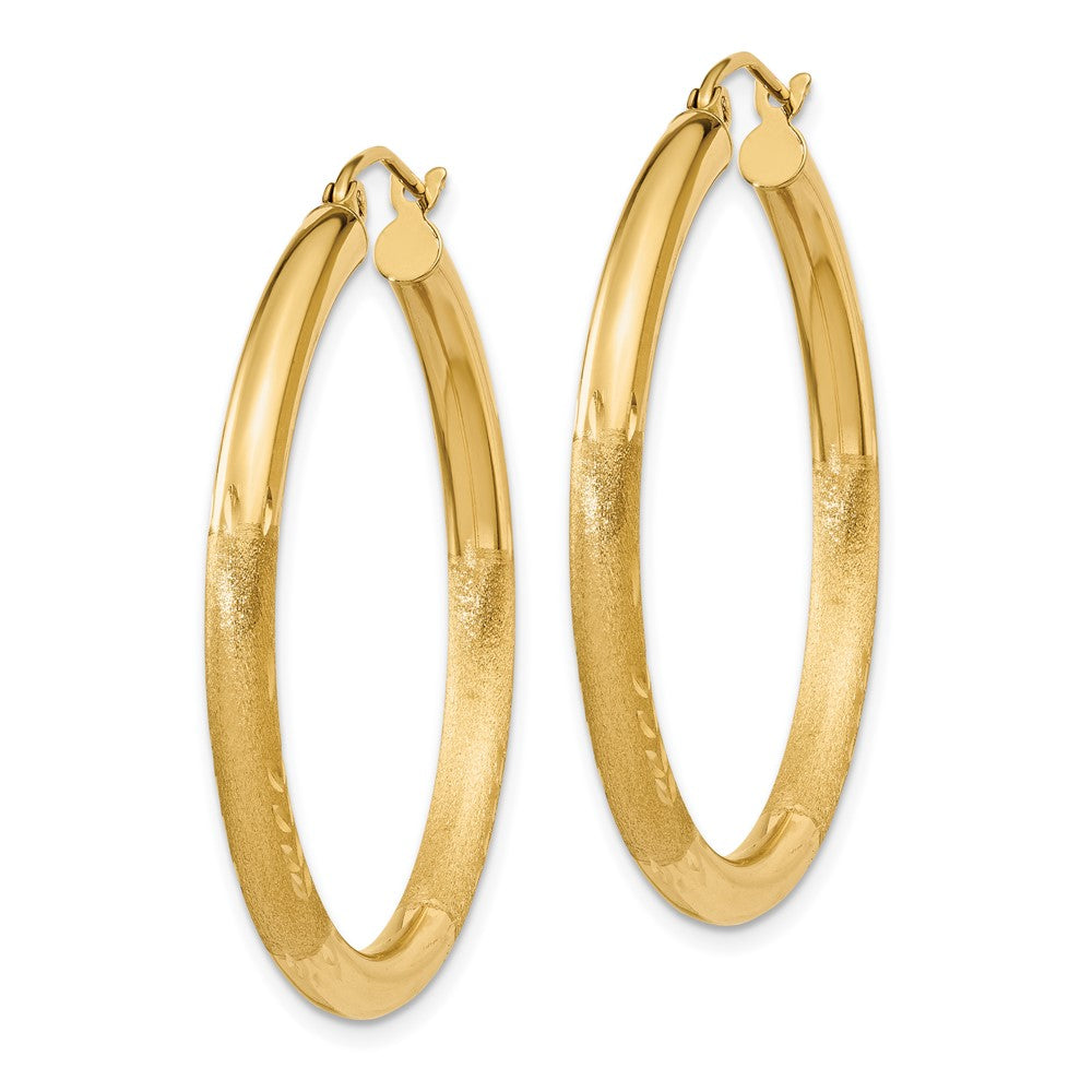 10K Yellow Gold Satin & Diamond-Cut 3mm Round Hoop Earrings
