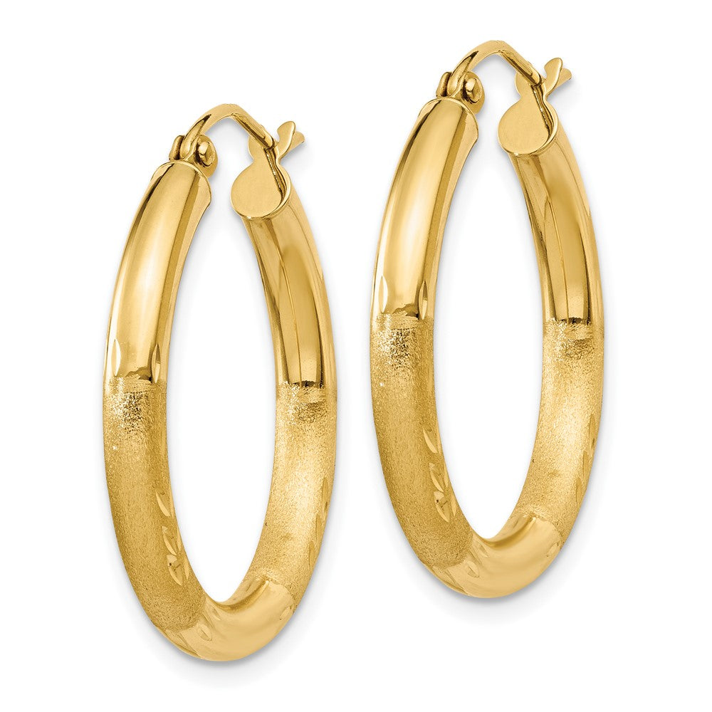 10K Yellow Gold Satin & Diamond-Cut 3mm Round Hoop Earrings