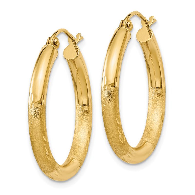 10K Yellow Gold Satin & Diamond-Cut 3mm Round Hoop Earrings