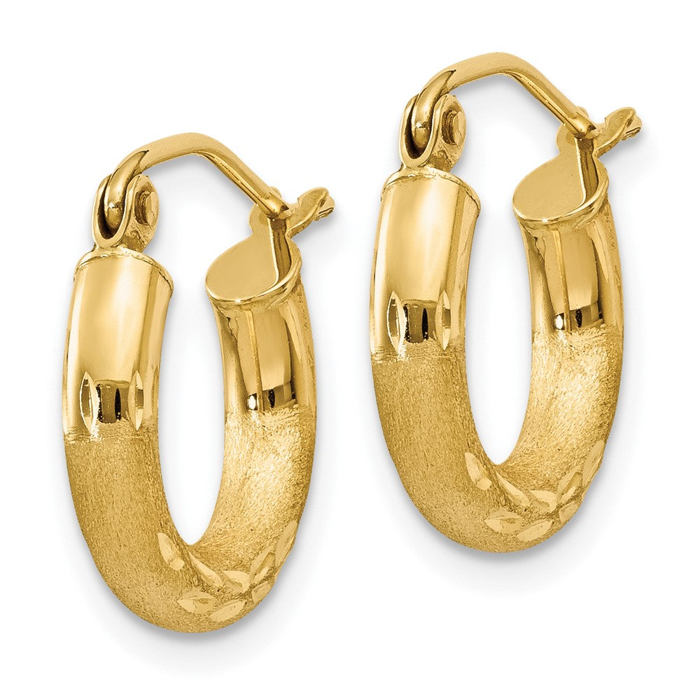 10K Yellow Gold Satin & Diamond-Cut 3mm Round Hoop Earrings