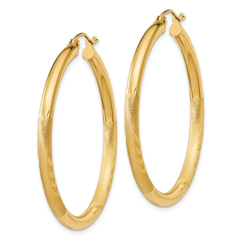 10K Yellow Gold Satin & Diamond-Cut 3mm Round Hoop Earrings