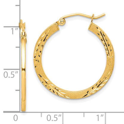 10K Yellow Gold Satin Diamond Cut Hoop Earrings
