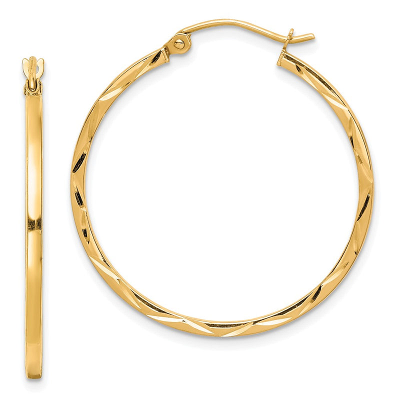 10K Yellow Gold 1.5X30mm Diamond Cut Hoop Earrings