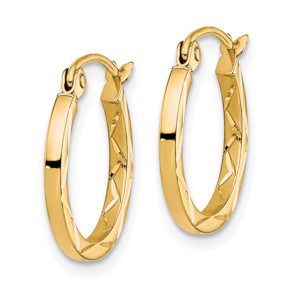 10K Yellow Gold 1.5X15mm Diamond Cut Hoop Earrings