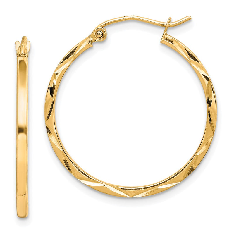 10K Yellow Gold 1.5X25mm Diamond Cut Hoop Earrings