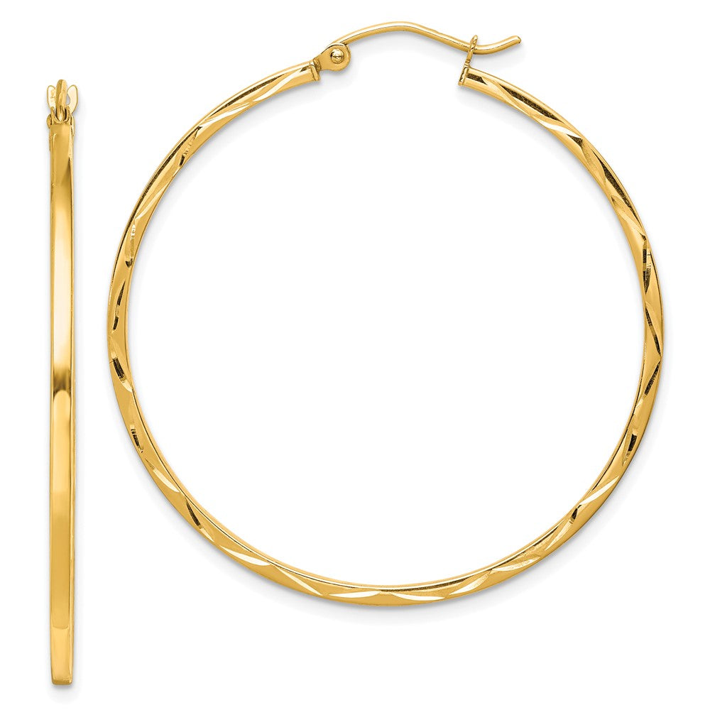 10K Yellow Gold 1.5X40mm Diamond Cut Hoop Earrings