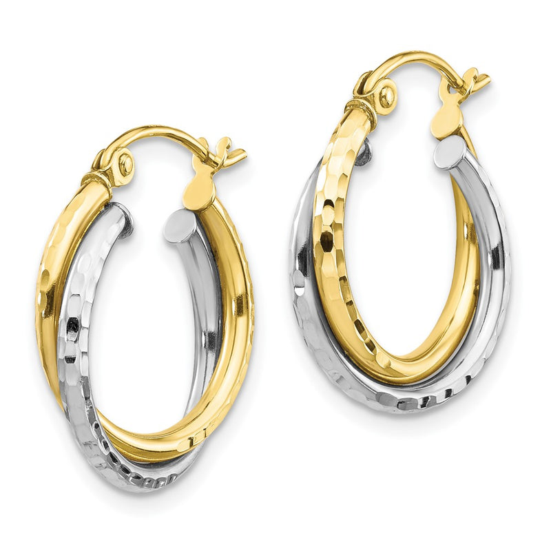 10K Two-Tone Textured Twist Hoop Earrings