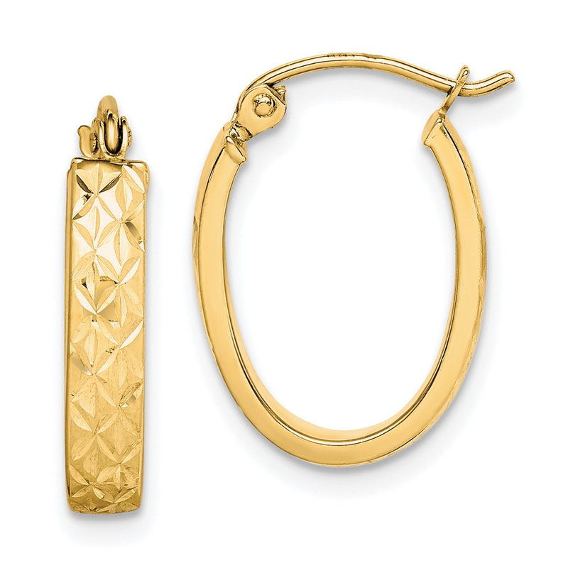 10K Yellow Gold Diamond Cut Oval Hoop Earrings