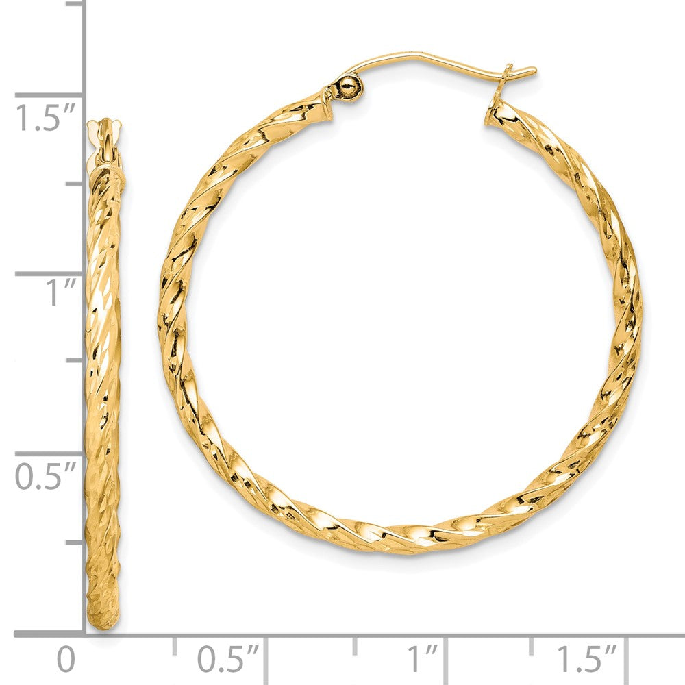 10K Yellow Gold Twisted Diamond Cut 35mm Hoop Earrings