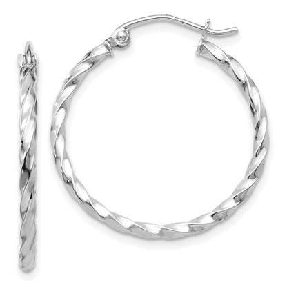 10K White Gold Twist Polished Hoop Earring