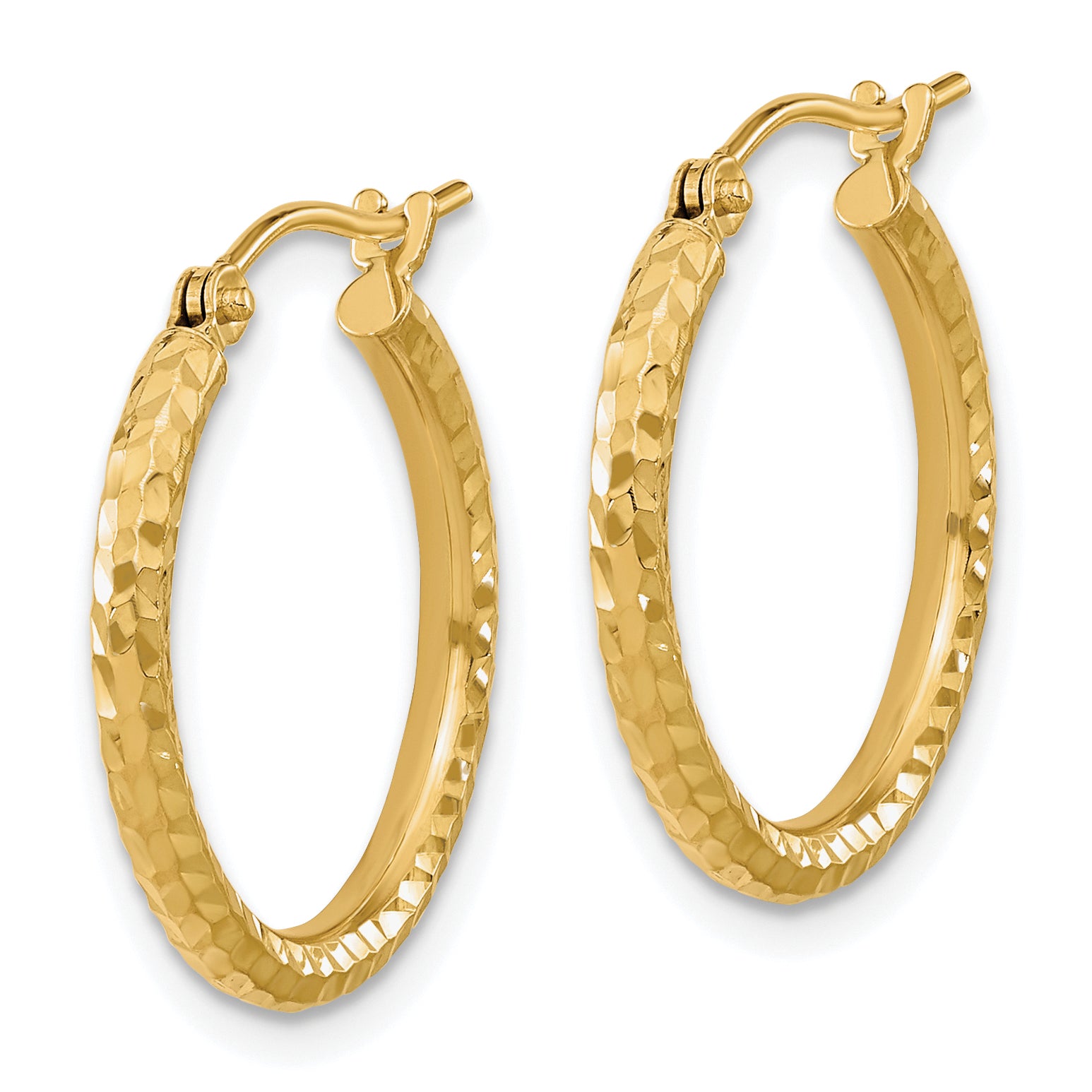 10K Yellow Gold Diamond-Cut 2mm Round Tube Hoop Earrings