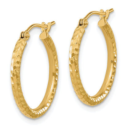 10K Yellow Gold Diamond-Cut 2mm Round Tube Hoop Earrings