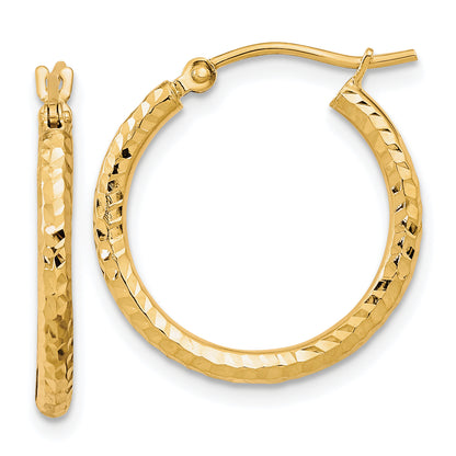 10K Yellow Gold Diamond-Cut 2mm Round Tube Hoop Earrings