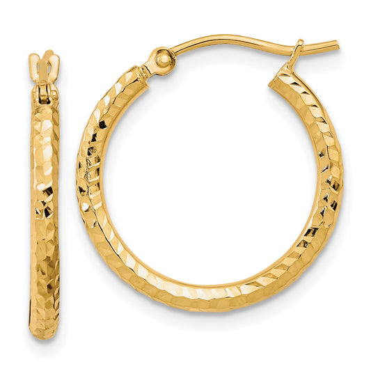 10K Yellow Gold Diamond-Cut 2mm Round Tube Hoop Earrings