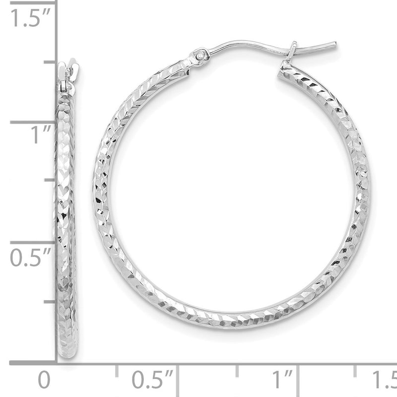 10K White Gold Diamond-Cut 2mm Round Tube Hoop Earrings