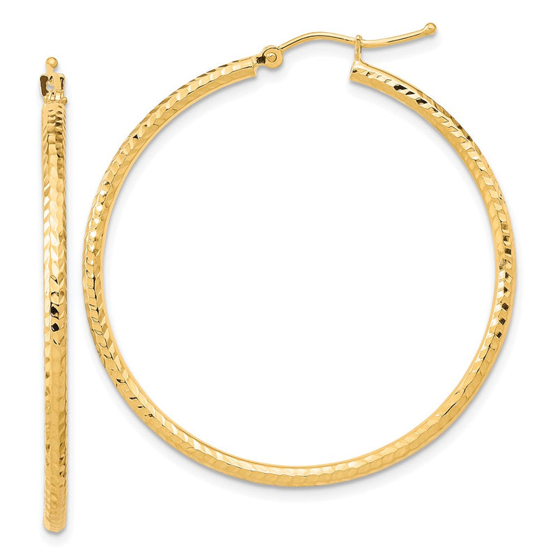 10K Yellow Gold Diamond-Cut 2mm Round Tube Hoop Earrings