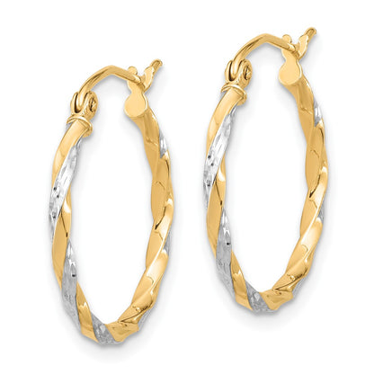 10K Yellow W/Rhodium & Rhodium Hollow Twisted Hoop Earrings