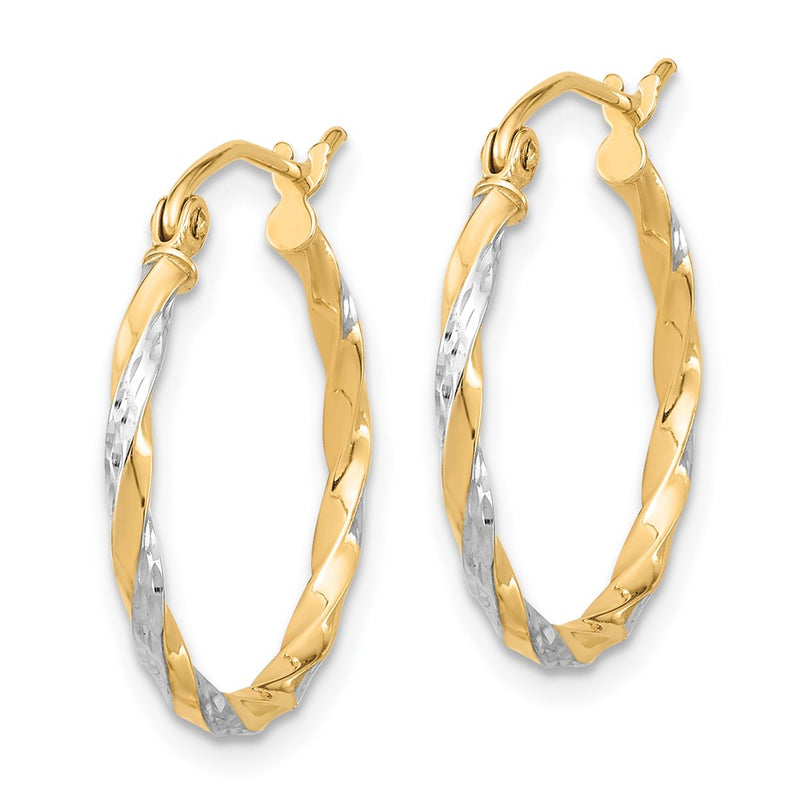 10K Yellow W/Rhodium & Rhodium Hollow Twisted Hoop Earrings