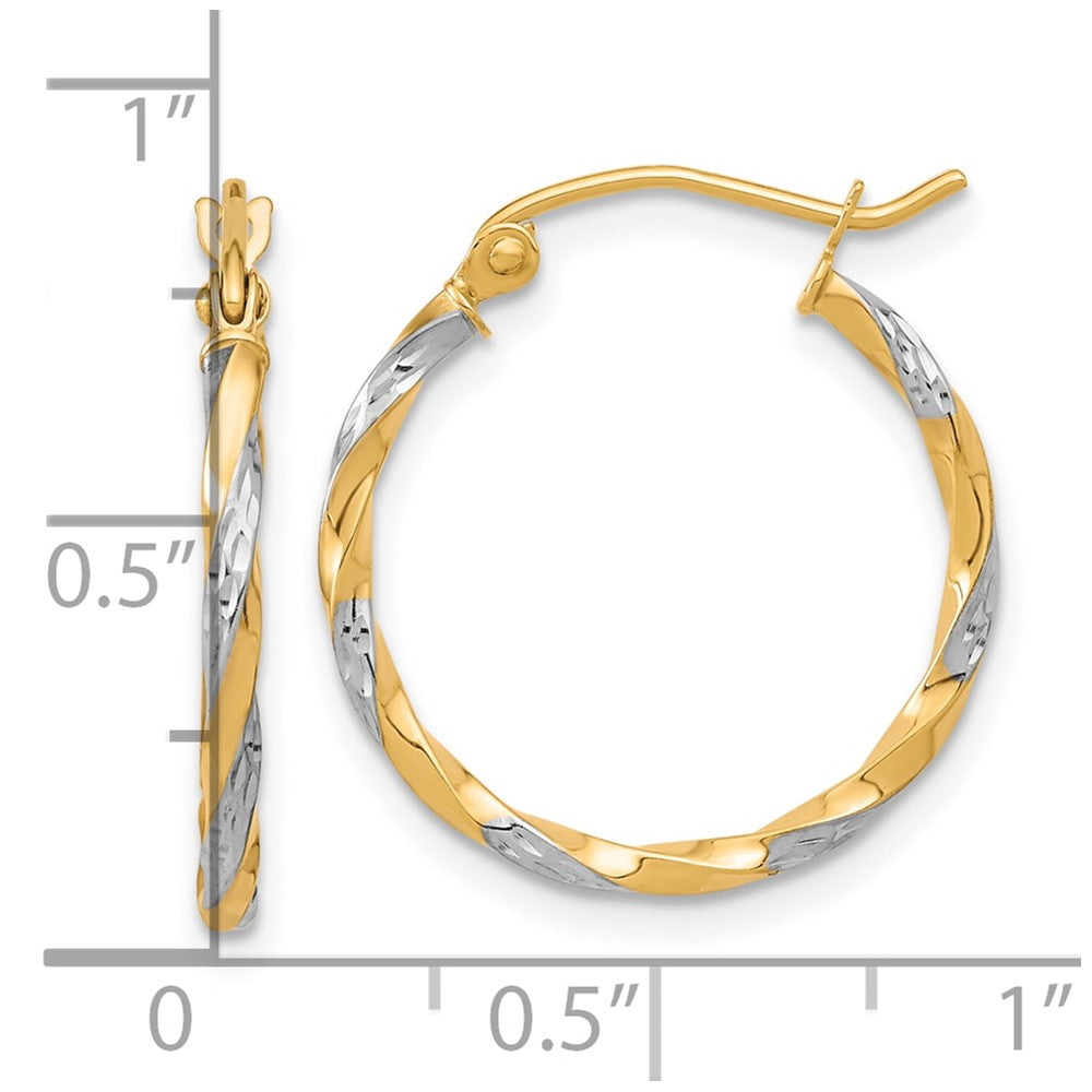 10K Yellow W/Rhodium & Rhodium Hollow Twisted Hoop Earrings