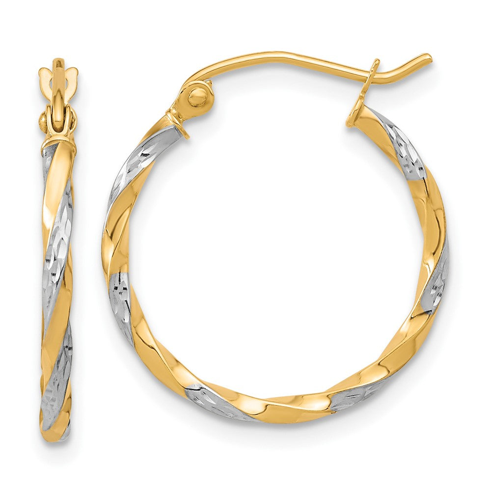 10K Yellow W/Rhodium & Rhodium Hollow Twisted Hoop Earrings