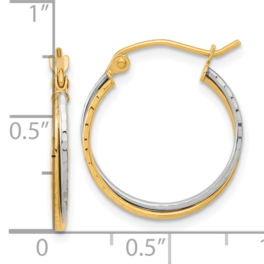 10K Two-Tone Diamond Cut Twisted Hoop Earrings