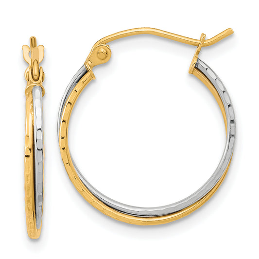 10K Two-Tone Diamond Cut Twisted Hoop Earrings