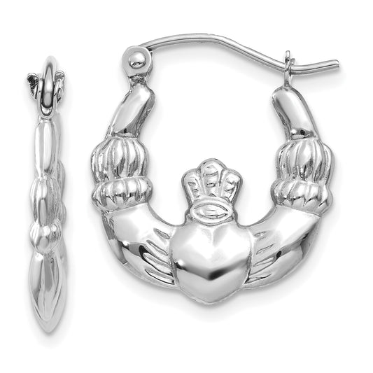 10K White Gold Claddagh Hoop Earrings