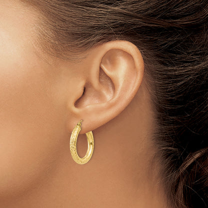 10K Yellow Gold Diamond-Cut 4mm Round Hoop Earrings