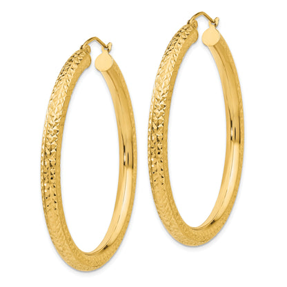 10K Yellow Gold Diamond-Cut 4mm Round Hoop Earrings