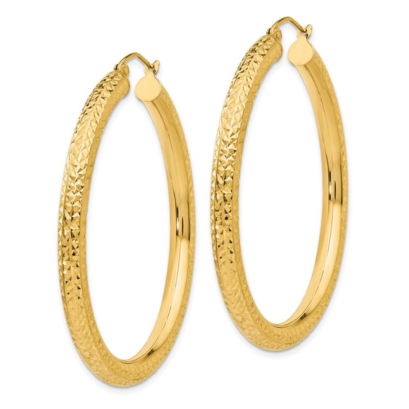 10K Yellow Gold Diamond-Cut 4mm Round Hoop Earrings