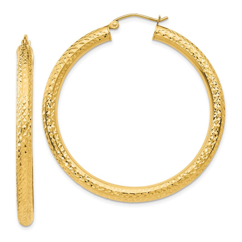 10K Yellow Gold Diamond-Cut 4mm Round Hoop Earrings