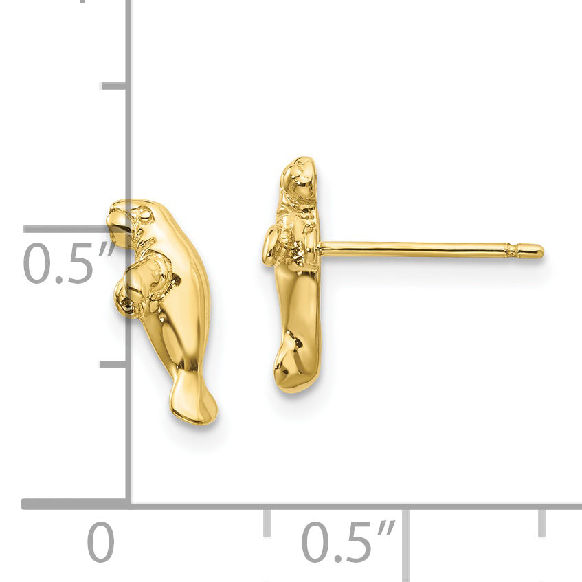 10K Yellow Gold Mini Manatee Post Earrings