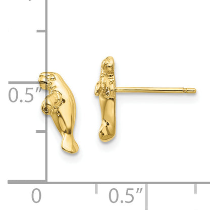 10K Yellow Gold Mini Manatee Post Earrings