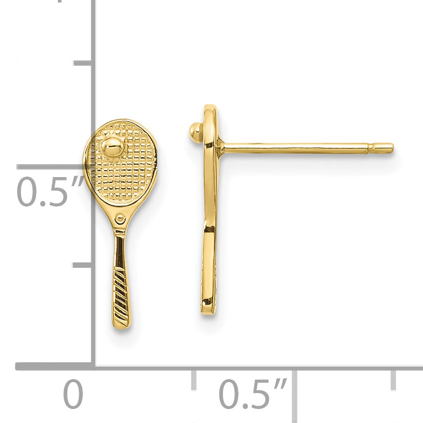 10K Yellow Gold 10K Mini Tennis Racquet W/Ball Post Earrings