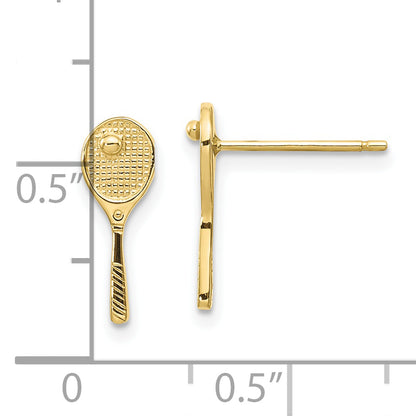10K Yellow Gold 10K Mini Tennis Racquet W/Ball Post Earrings