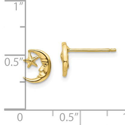 10K Yellow Gold Moon And Star Post Earrings