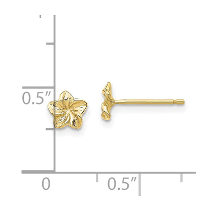 10K Yellow Gold 10K Plumeria Flower Post Earrings