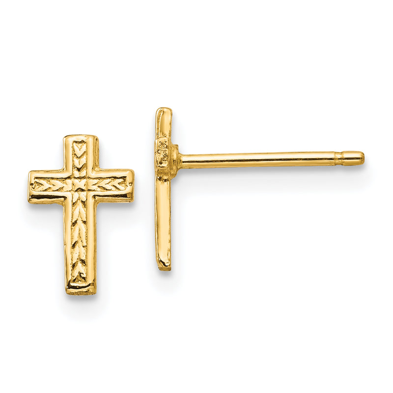 10K Yellow Gold Polished Cross Post Earrings