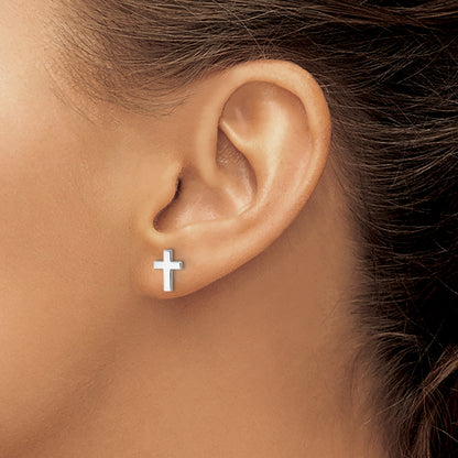 10K White Gold Polished Cross Earrings