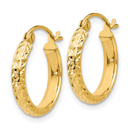 10K Yellow Gold Diamond-Cut 2.8X15mm Hollow Hoop Earrings