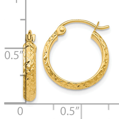 10K Yellow Gold Diamond-Cut 2.8X15mm Hollow Hoop Earrings