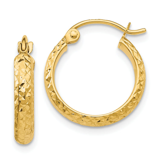 10K Yellow Gold Diamond-Cut 2.8X15mm Hollow Hoop Earrings