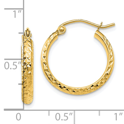 10K Yellow Gold Diamond-Cut 2.8X18mm Hollow Hoop Earrings