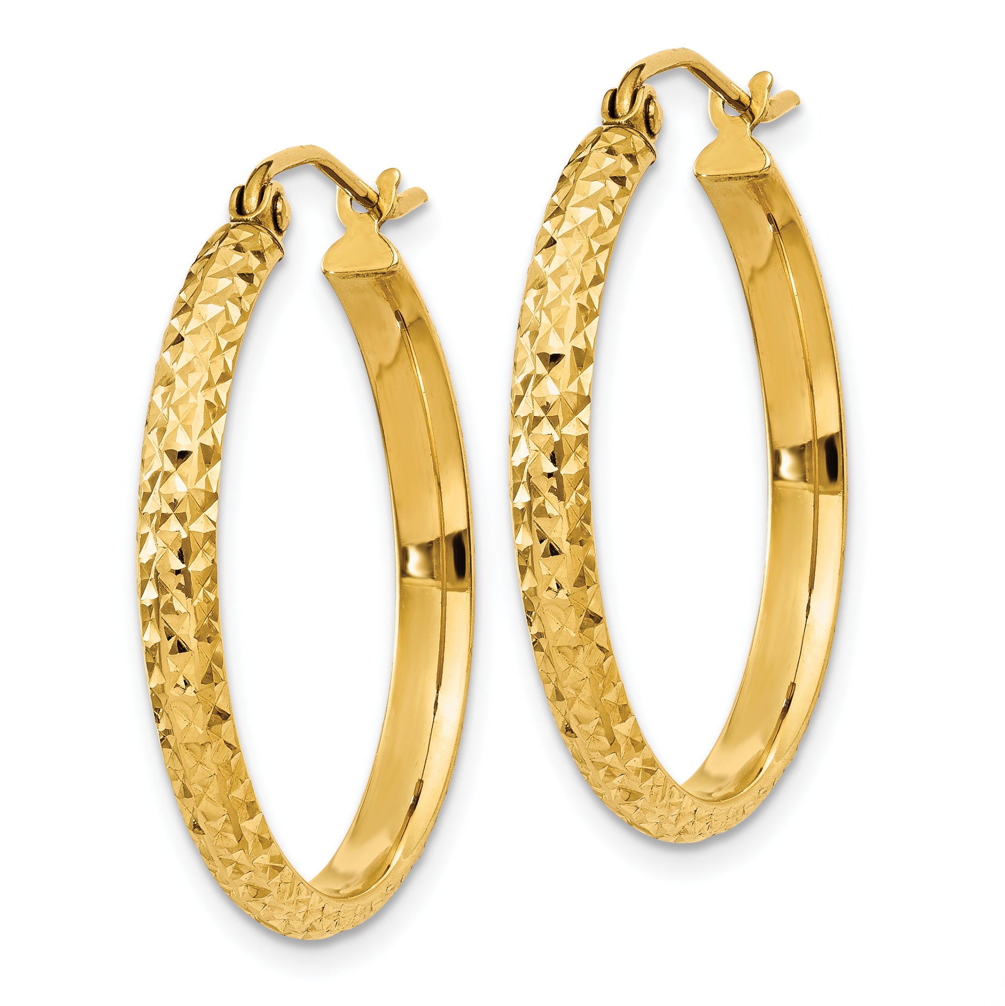 10K Yellow Gold Diamond-Cut 2.8X25mm Hollow Hoop Earrings