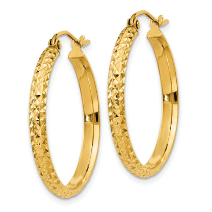 10K Yellow Gold Diamond-Cut 2.8X25mm Hollow Hoop Earrings