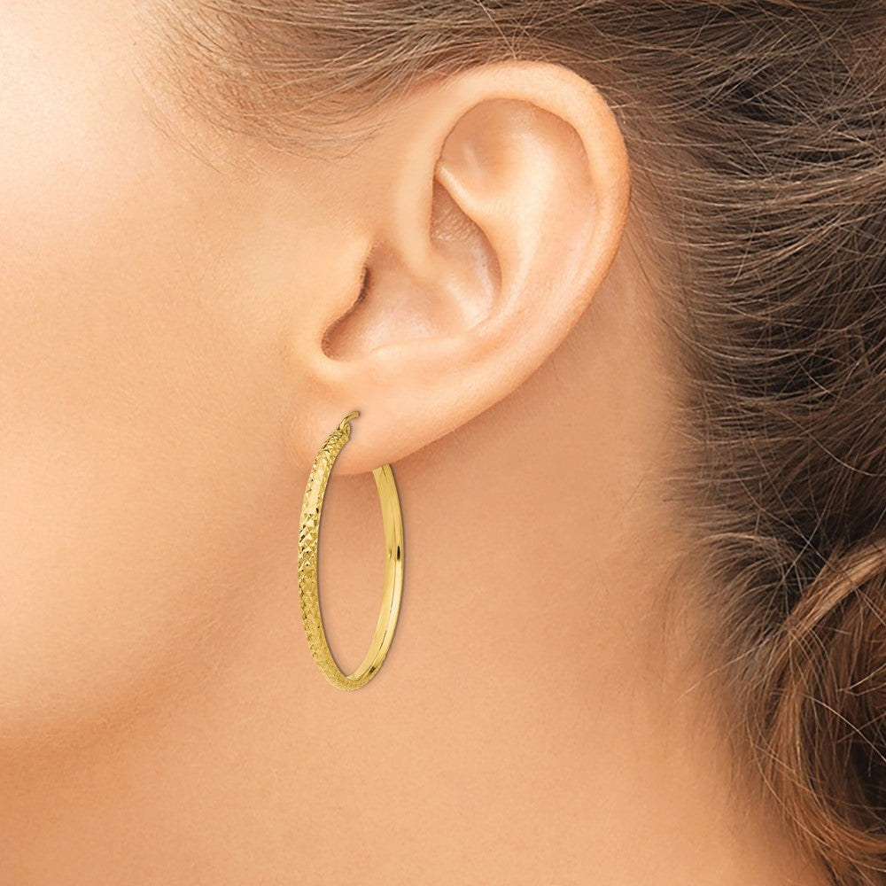 10K Yellow Gold Diamond-Cut 2.8X37mm Hollow Hoop Earrings